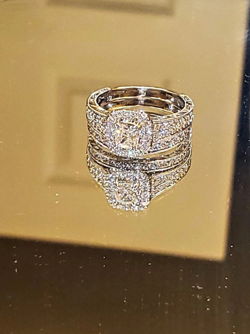 Gabriel & Co Diamond Wedding Set Halo Cushion Cut Center Diamond All Natural